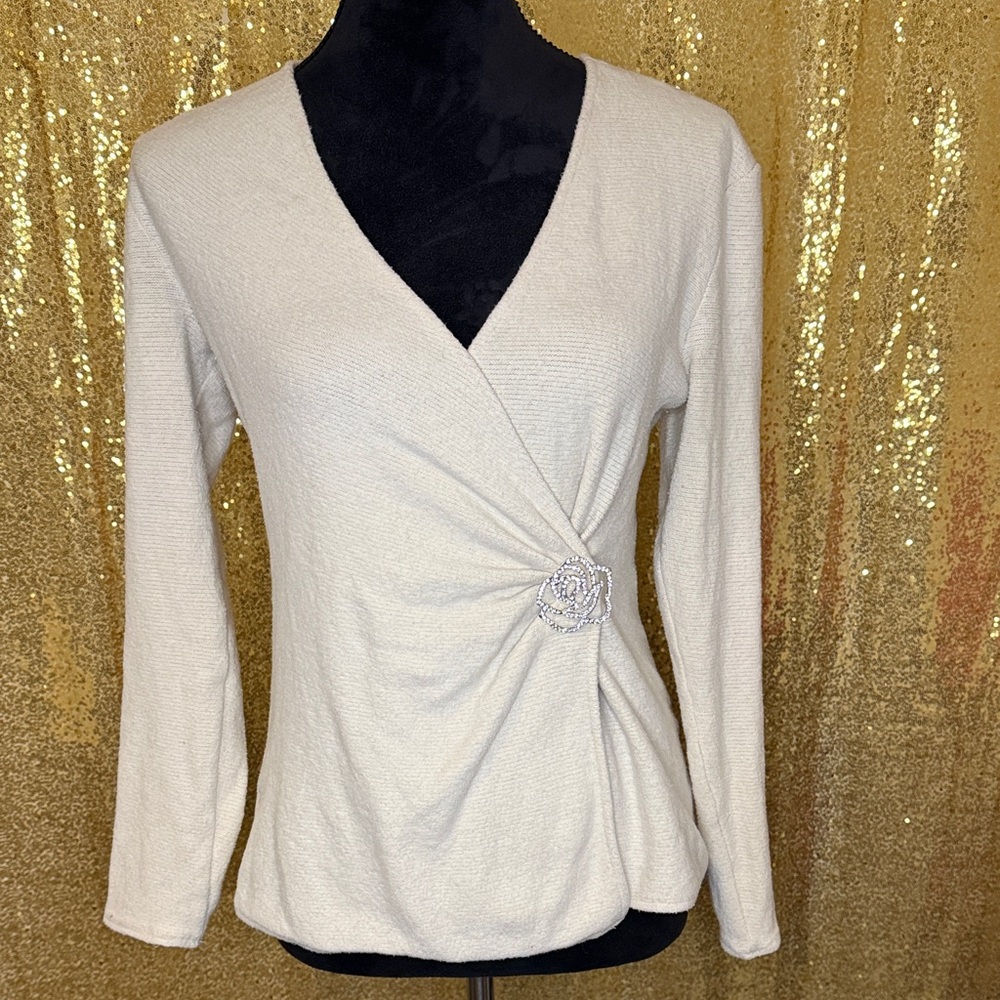 Zara Cream Long Sleeve Wrap Blouse